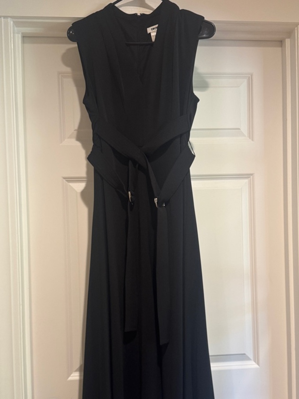 DKNY Black High-Low Sleeveless Maxi Dress with Waist Tie